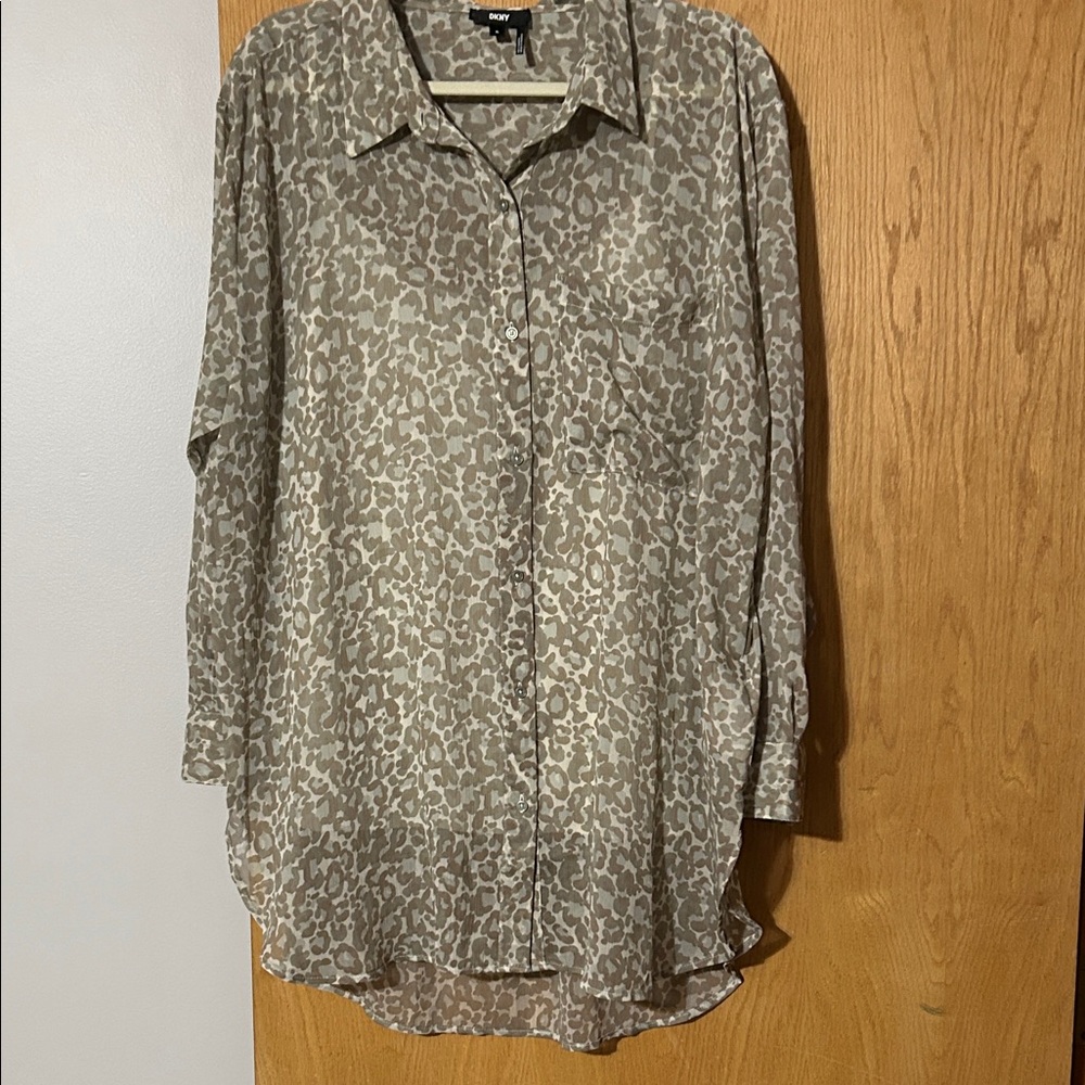DKNY Gray Leopard Print Men's Casual Shirt